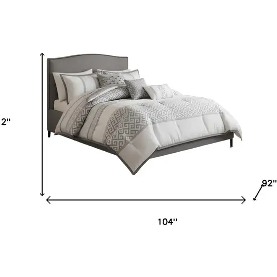 Set of Seven Gray And Ivory Striped King Ring Stitch Polyester Sham And Comforter Photo 8