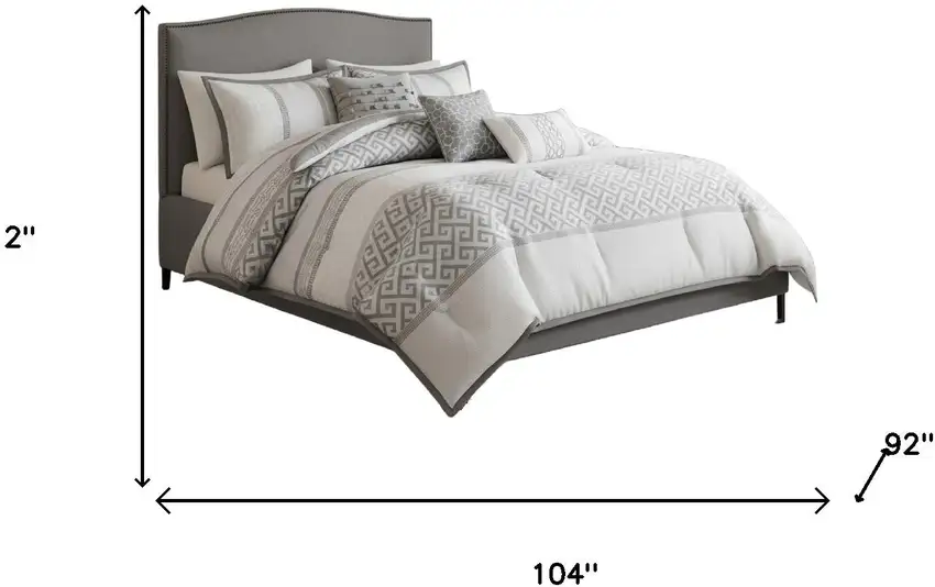 Set of Seven Gray And Ivory Striped King Ring Stitch Polyester Sham And Comforter Photo 8