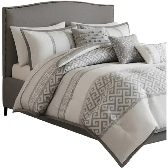 Set of Seven Gray And Ivory Striped King Ring Stitch Polyester Sham And Comforter Photo 4