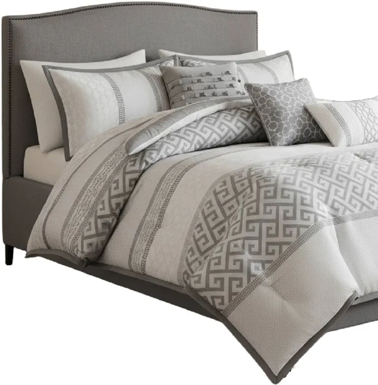 Set of Seven Gray And Ivory Striped  Ring Stitch Polyester Sham And Comforter Photo 4