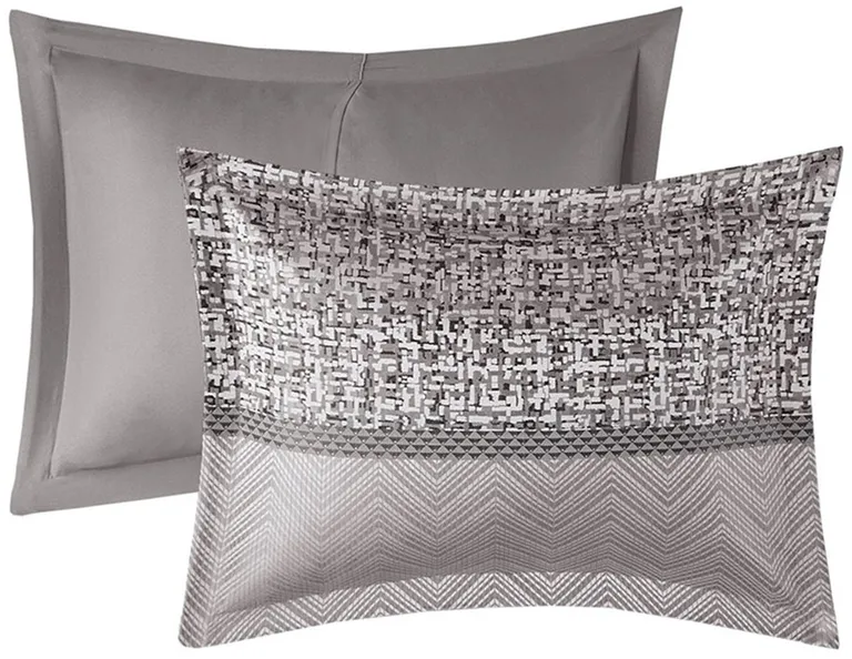 Set of Seven Gray And Taupe Striped  Ring Stitch Polyester Sham And Comforter Photo 4