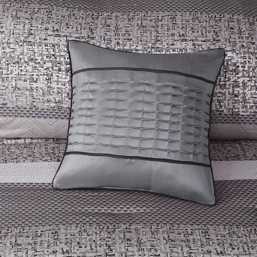 Set of Seven Gray And Taupe Striped King Ring Stitch Polyester Sham And Comforter Photo 8