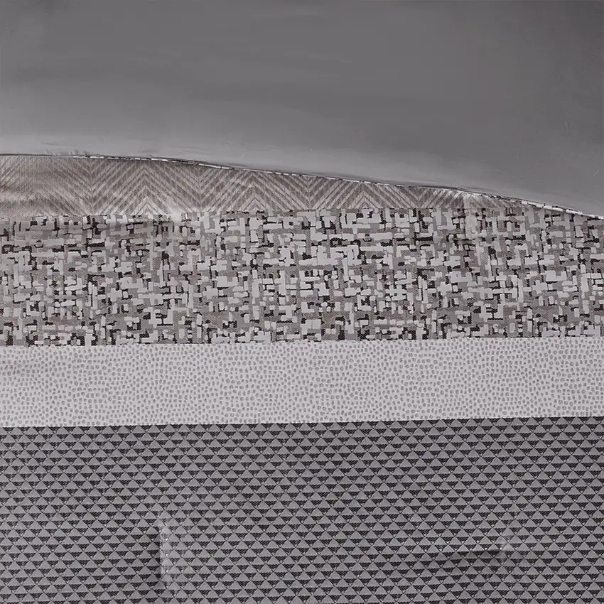 Set of Seven Gray And Taupe Striped  Ring Stitch Polyester Sham And Comforter Photo 8