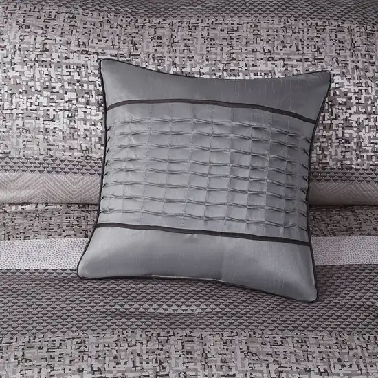 Set of Seven Gray And Taupe Striped  Ring Stitch Polyester Sham And Comforter Photo 7