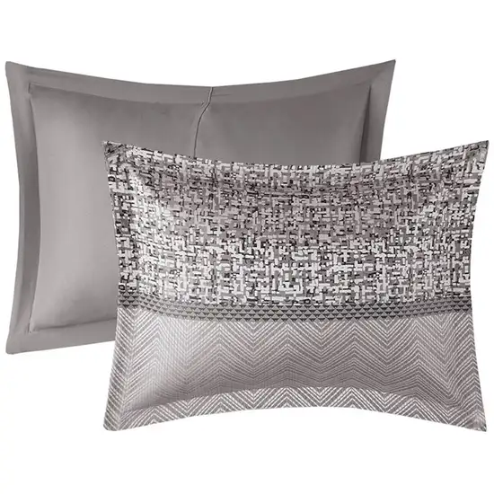 Set of Seven Gray And Taupe Striped  Ring Stitch Polyester Sham And Comforter Photo 3