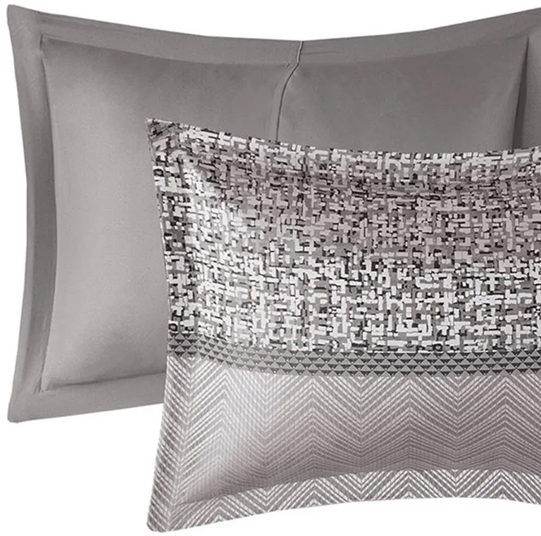 Set of Seven Gray And Taupe Striped  Ring Stitch Polyester Sham And Comforter Photo 4