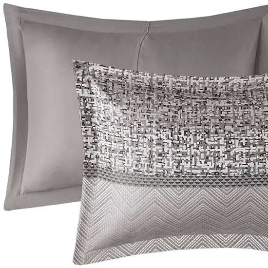 Set of Seven Gray And Taupe Striped  Ring Stitch Polyester Sham And Comforter Photo 4