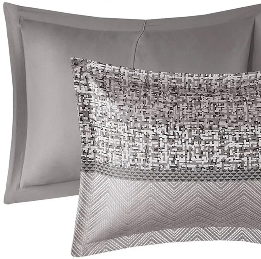 Set of Seven Gray And Taupe Striped  Ring Stitch Polyester Sham And Comforter Photo 4