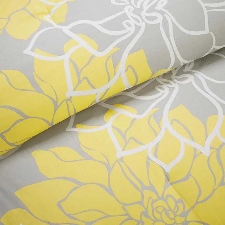 Set of Seven Gray And Yellow Floral  Ring Stitch Polyester Sham And Comforter Photo 1