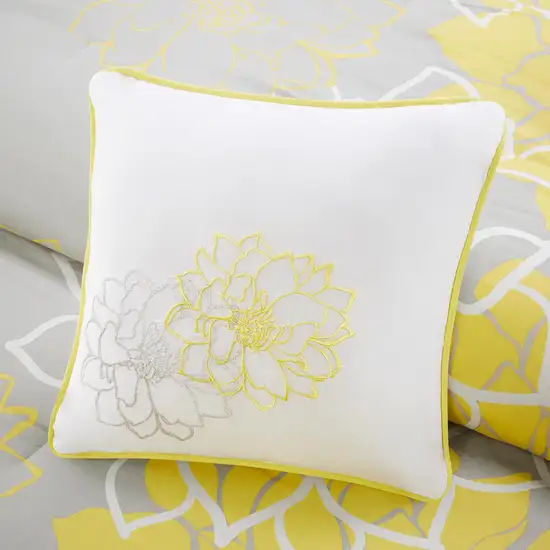 Set of Seven Gray And Yellow Floral  Ring Stitch Polyester Sham And Comforter Photo 8