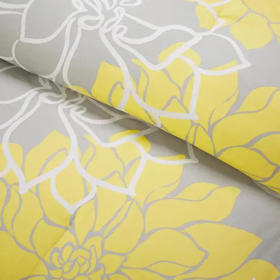 Set of Seven Gray And Yellow Floral Queen Ring Stitch Polyester Sham And Comforter Photo 7