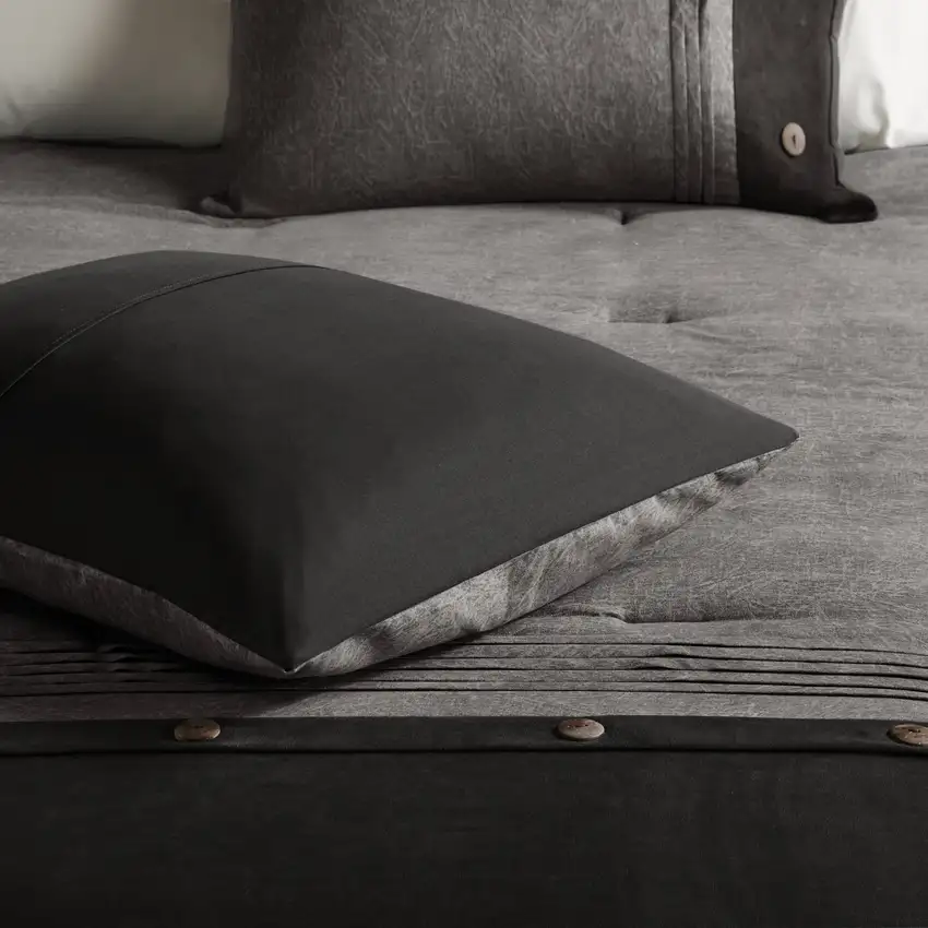 Set of Seven Gray  Ring Stitch Polyester Sham And Comforter Photo 5