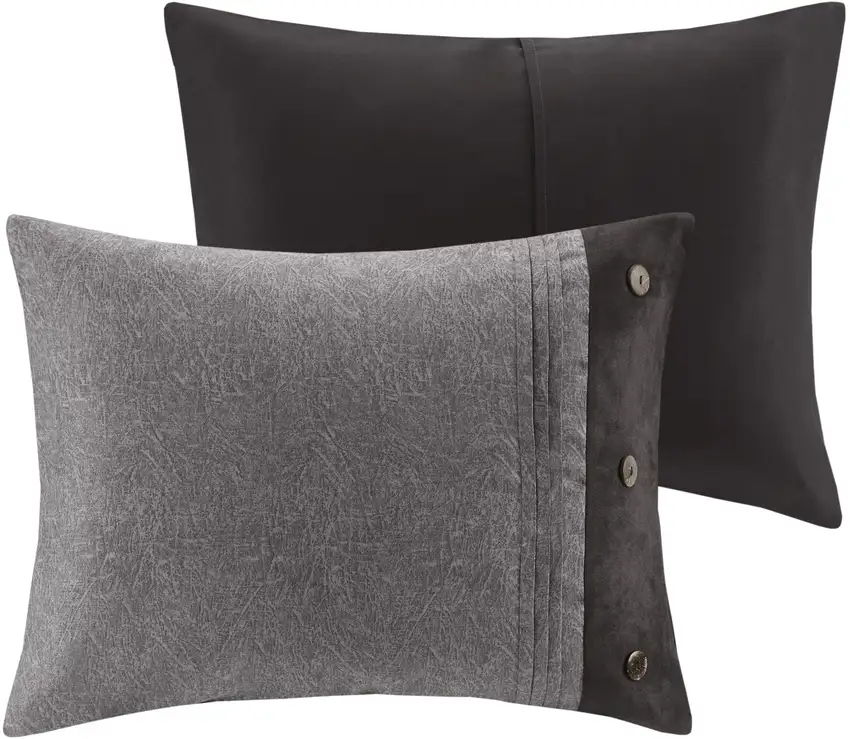 Set of Seven Gray King Ring Stitch Polyester Sham And Comforter Photo 2