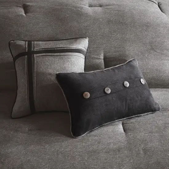 Set of Seven Gray  Ring Stitch Polyester Sham And Comforter Photo 6