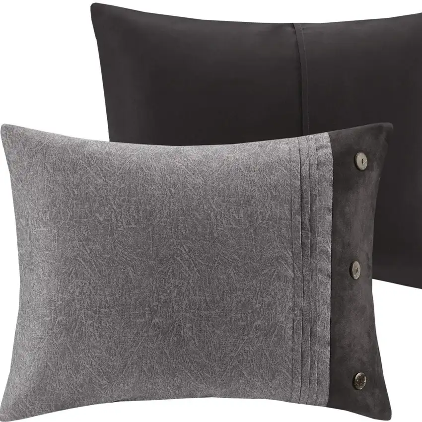 Set of Seven Gray  Ring Stitch Polyester Sham And Comforter Photo 4