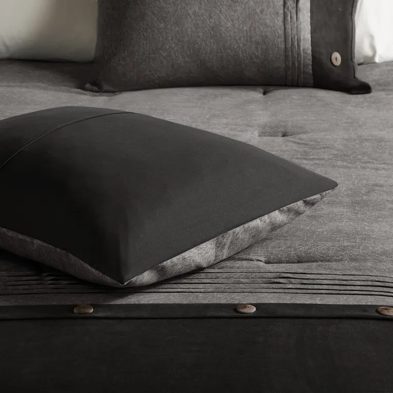 Set of Seven Gray  Ring Stitch Polyester Sham And Comforter Photo 5