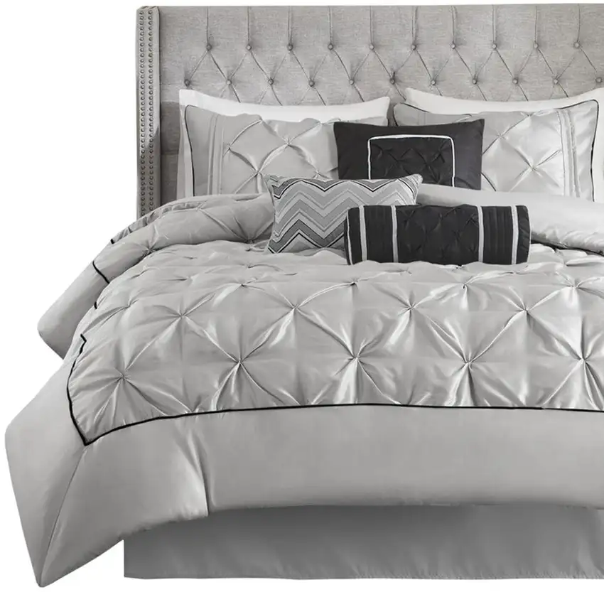 Set of Seven Gray  Ring Stitch Polyester Sham And Comforter Photo 6