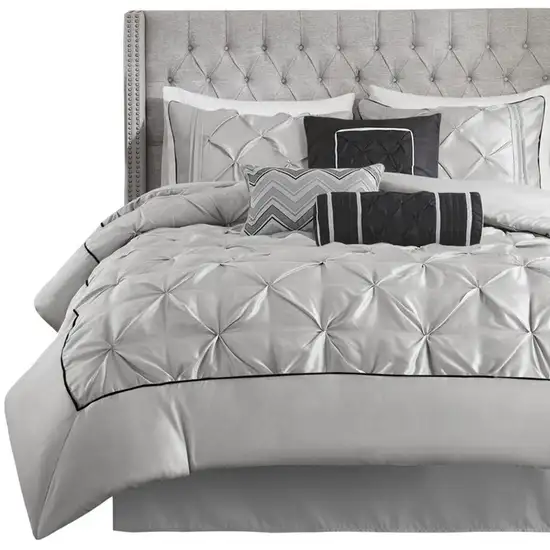 Set of Seven Gray Full Ring Stitch Polyester Sham And Comforter Photo 6