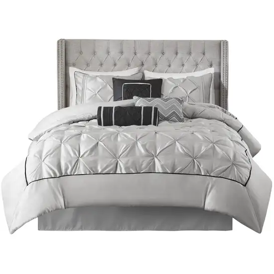 Set of Seven Gray Full Ring Stitch Polyester Sham And Comforter Photo 3