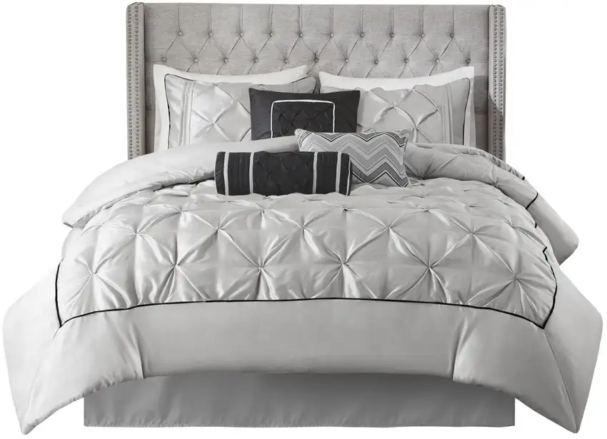 Set of Seven Gray Full Ring Stitch Polyester Sham And Comforter Photo 3