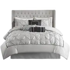 Photo of Set of Seven Gray  Ring Stitch Polyester Sham And Comforter