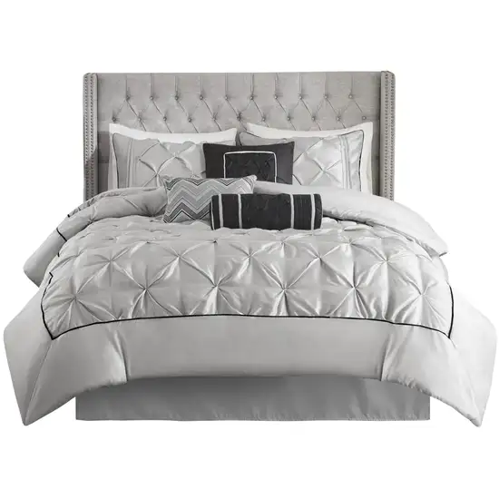 Set of Seven Gray Full Ring Stitch Polyester Sham And Comforter Photo 1