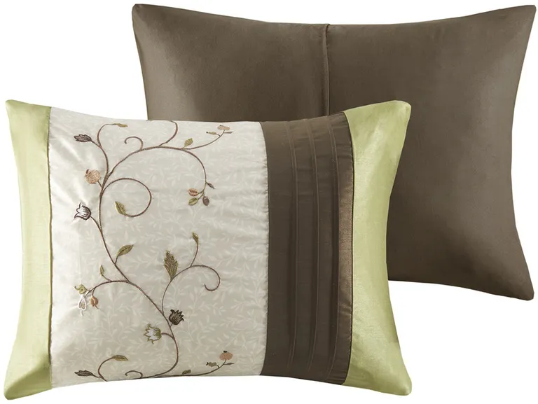 Set of Seven Green And Brown Floral  Ring Stitch Polyester Sham And Comforter Photo 4
