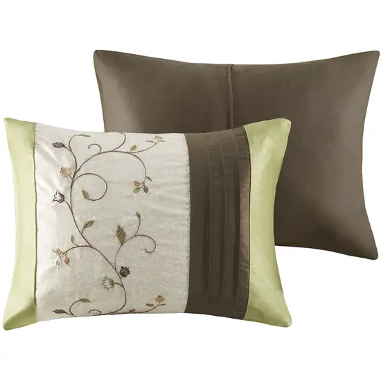 Set of Seven Green And Brown Floral  Ring Stitch Polyester Sham And Comforter Photo 4