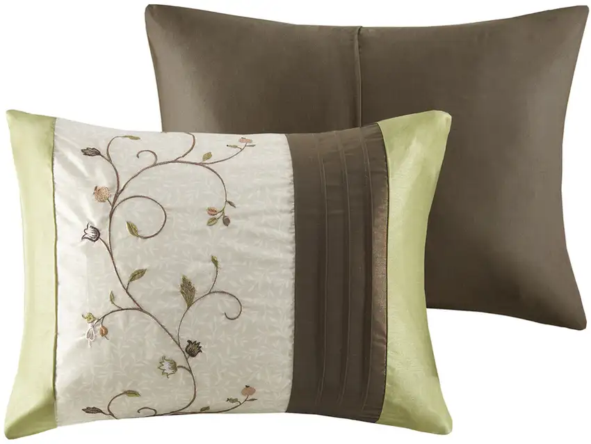 Set of Seven Green And Brown Floral  Ring Stitch Polyester Sham And Comforter Photo 4