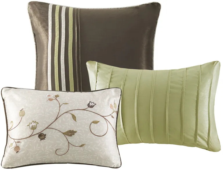 Set of Seven Green And Brown Floral  Ring Stitch Polyester Sham And Comforter Photo 3