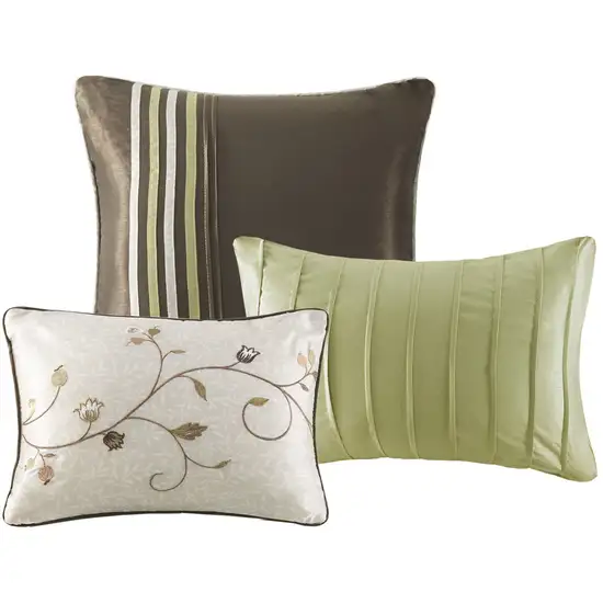 Set of Seven Green And Brown Floral  Ring Stitch Polyester Sham And Comforter Photo 3