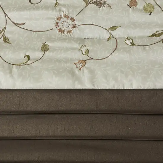 Set of Seven Green And Brown Floral  Ring Stitch Polyester Sham And Comforter Photo 5