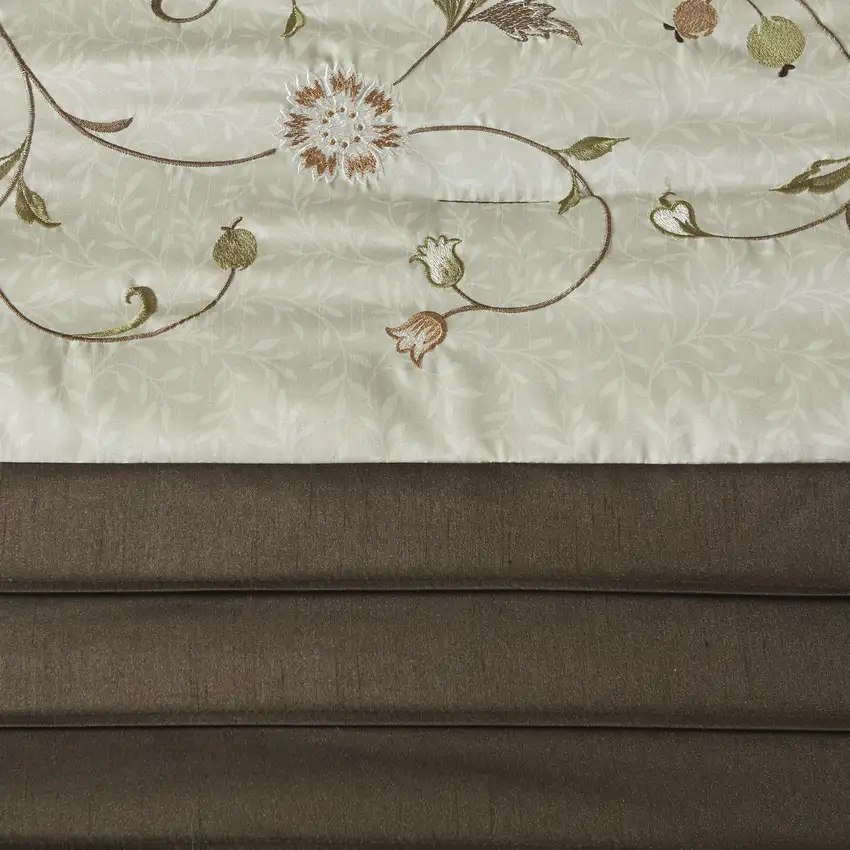 Set of Seven Green And Brown Floral  Ring Stitch Polyester Sham And Comforter Photo 5