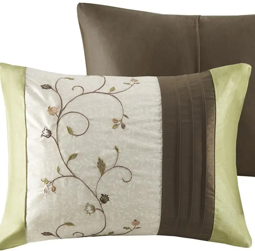 Set of Seven Green And Brown Floral  Ring Stitch Polyester Sham And Comforter Photo 7