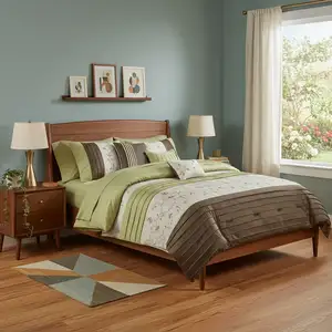 Photo of Set of Seven Green And Brown Floral  Ring Stitch Polyester Sham And Comforter