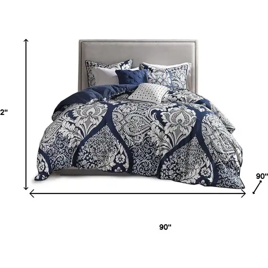 Set of Seven Indigo And White Damask  Ring Stitch Polyester Sham And Comforter Photo 9