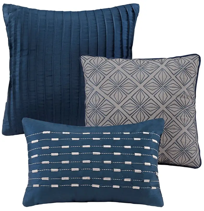 Set of Seven Navy Blue And Ivory Ombre King Ring Stitch Polyester Sham And Comforter Photo 2