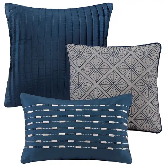 Set of Seven Navy Blue And Ivory Ombre  Ring Stitch Polyester Sham And Comforter Photo 2