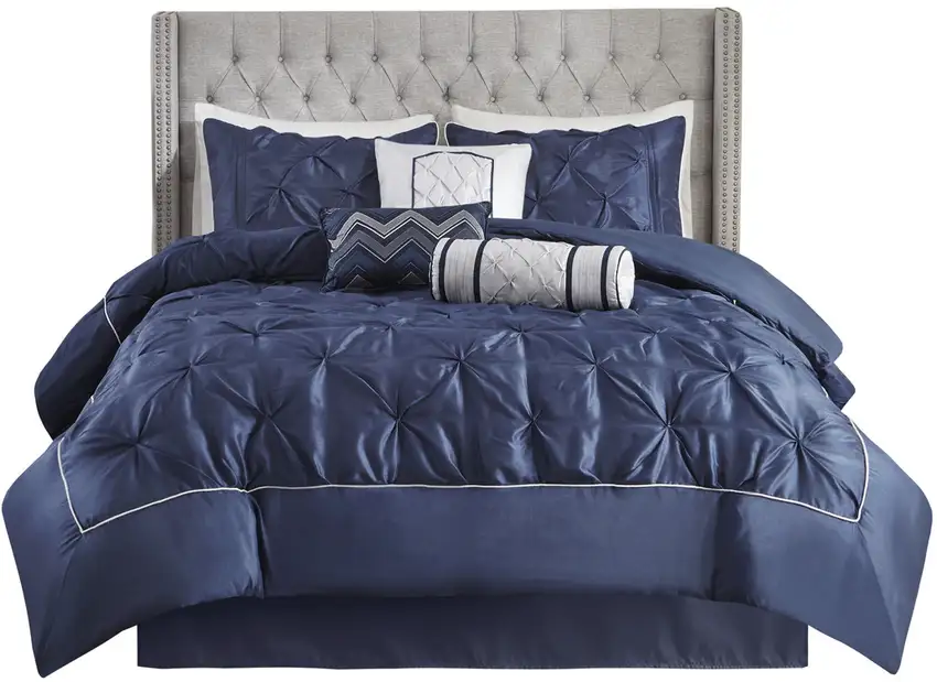 Set of Seven Navy Blue Queen Ring Stitch Polyester Sham And Comforter Photo 2