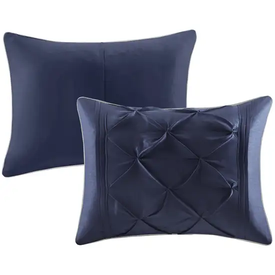 Set of Seven Navy Blue  Ring Stitch Polyester Sham And Comforter Photo 4