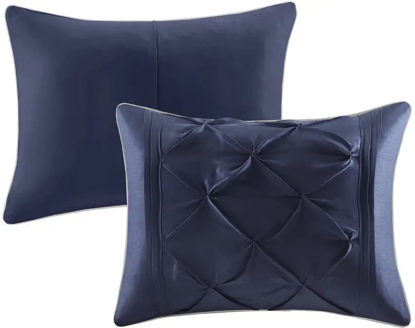 Set of Seven Navy Blue  Ring Stitch Polyester Sham And Comforter Photo 4