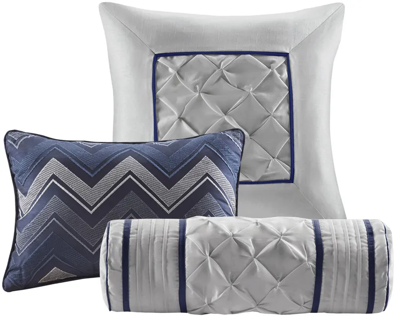 Set of Seven Navy Blue  Ring Stitch Polyester Sham And Comforter Photo 3