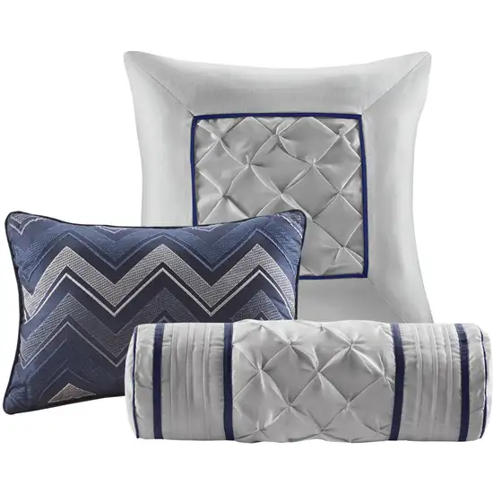 Set of Seven Navy Blue Queen Ring Stitch Polyester Sham And Comforter Photo 3