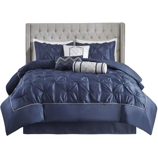 Set of Seven Navy Blue  Ring Stitch Polyester Sham And Comforter Photo 2