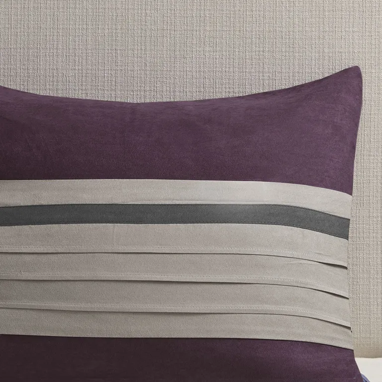Set of Seven Purple And Gray Striped King Ring Stitch Polyester Sham And Comforter Photo 3
