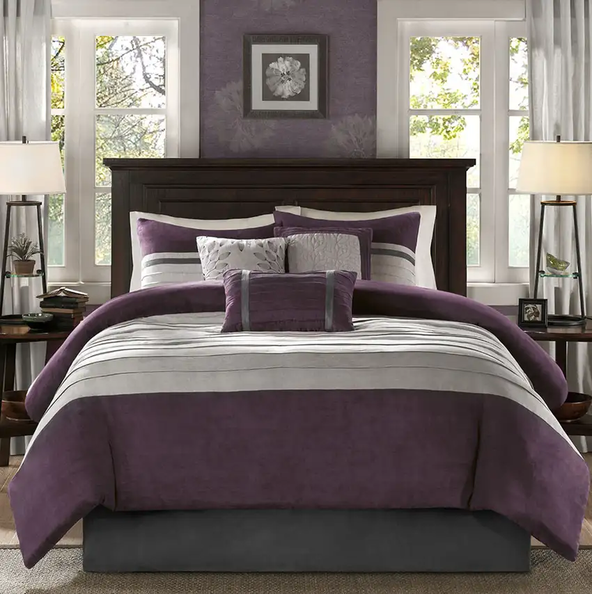 Set of Seven Purple And Gray Striped King Ring Stitch Polyester Sham And Comforter Photo 9