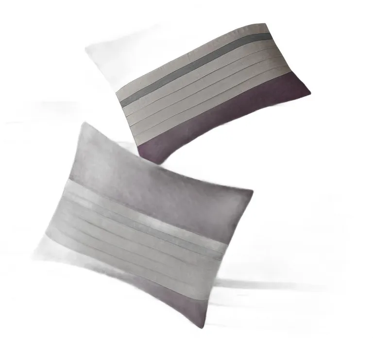 Set of Seven Purple And Gray Striped King Ring Stitch Polyester Sham And Comforter Photo 2