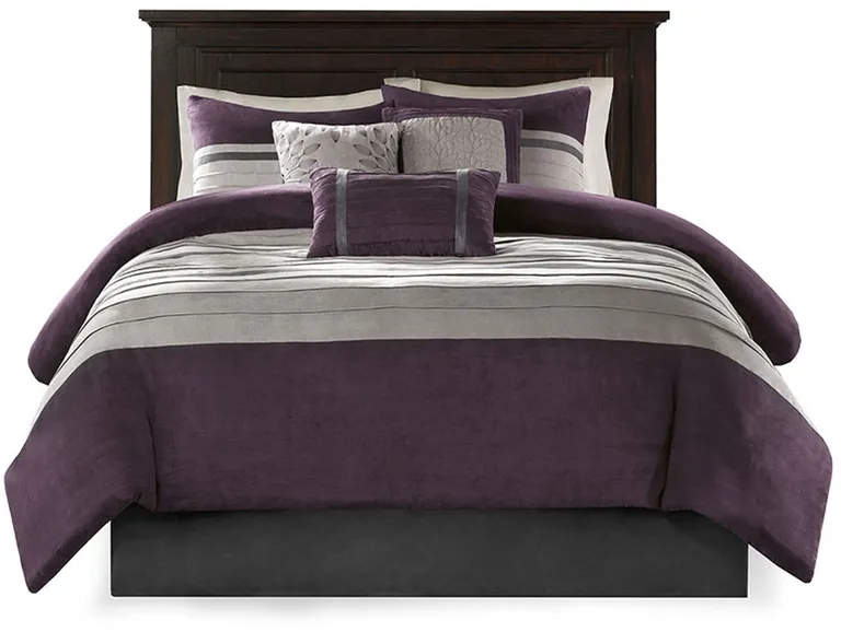 Set of Seven Purple And Gray Striped  Ring Stitch Polyester Sham And Comforter Photo 2
