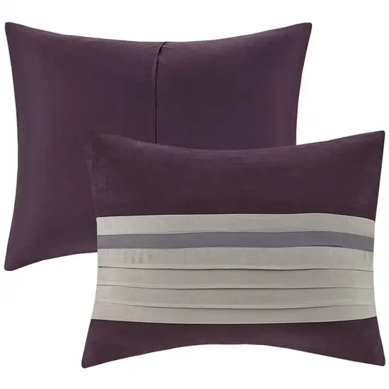 Set of Seven Purple And Gray Striped King Ring Stitch Polyester Sham And Comforter Photo 4