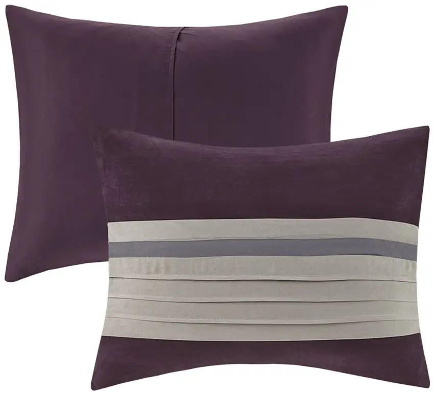 Set of Seven Purple And Gray Striped King Ring Stitch Polyester Sham And Comforter Photo 4